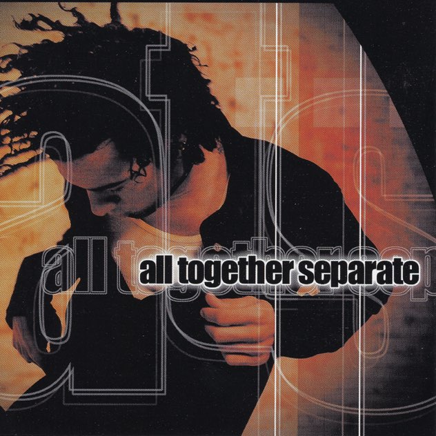 Album Artwork of All Together Separate's self-titled album - A black man with dark hair is photographed from above, wearing a black shirt and white under-shirt. He seems to be moving like he's dancing or something and the background seems to be some orange-ish red mix of colors. Over the top, the letters 'ats' are faintly overlaid and the band's name is in black letters near the center with a white glow around them.