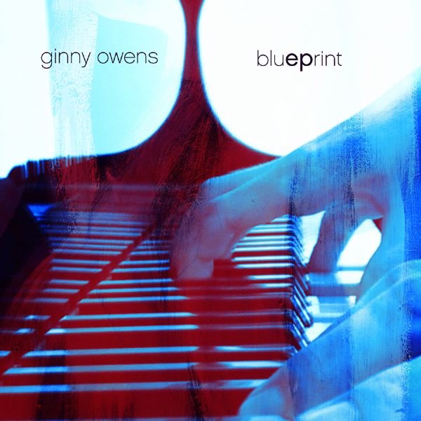 Album Art of Ginny Owens's Blueprint EP - A photo of a person's hands playing piano, where all we can see is the keys and the hands. They are mostly lit from behind, so nothing but really the piano and the hands can be seen. There may be some sort of faint image overlaid on top, but it's hard to tell what it would be. At the top, in the light part, the artist name and the EP name is printed in thin-sans-serif text, with the 'ep' in the middle of 'blueprint' being bold.