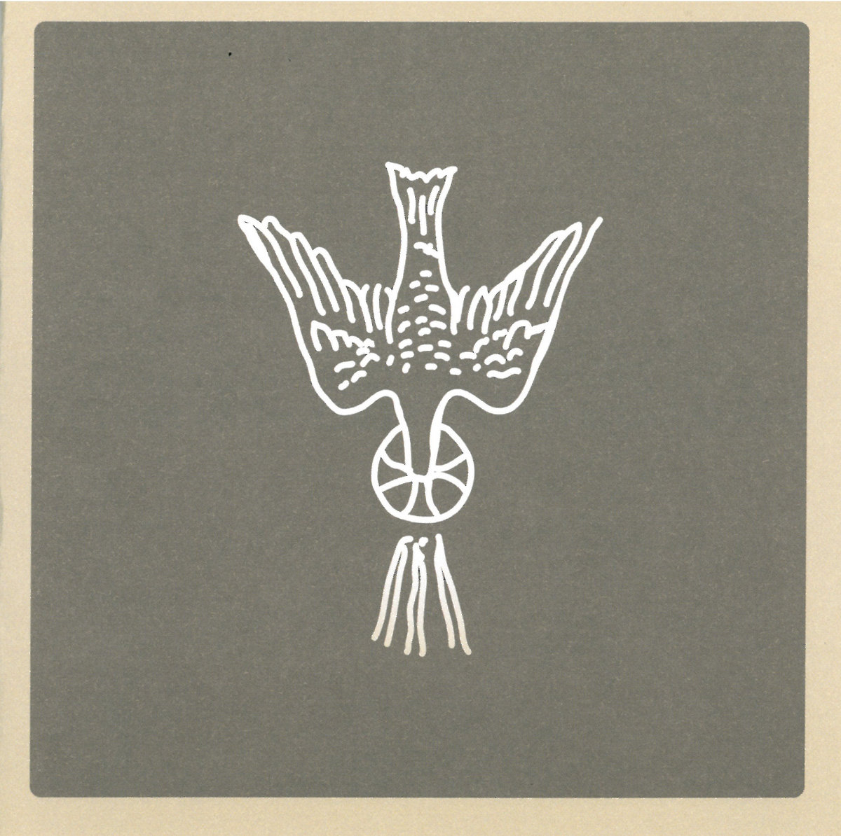 Album Art of Jeremy Casella's 10,000 Angels (Part One) EP - On a sandy brown background with a cream border, a drawing of a bird from the top down with a halo around its head and rays stretching down from the halo.