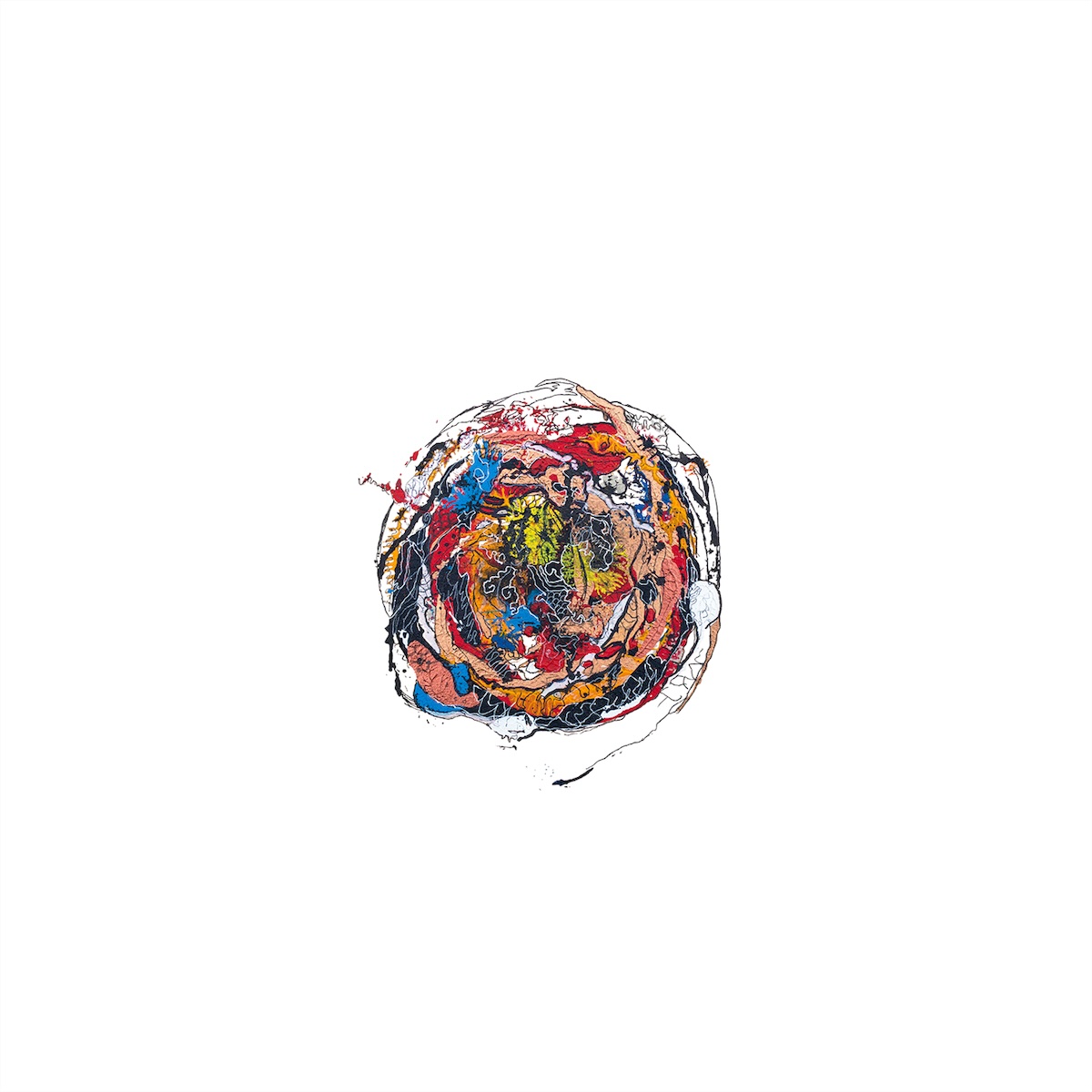 Album Art of meWithoutYou's [untitled] EP - On a white background, the center fifth of the area is a circle of lines and colors. It's mostly black lines and bits of bright color in a swirling, circular mass. I'm trying to make out shapes or forms I know, but I'm not really making any out.