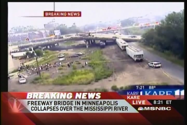 Picture of Rescue Crews and Bridge Collapsed over Train