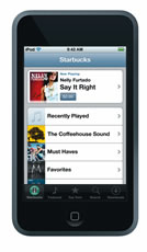 The iPod touch at the Starbucks page in iTunes Wi-Fi Music Store